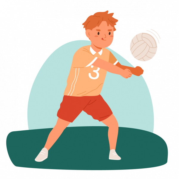 Young boy, a foster child, playing volleyball