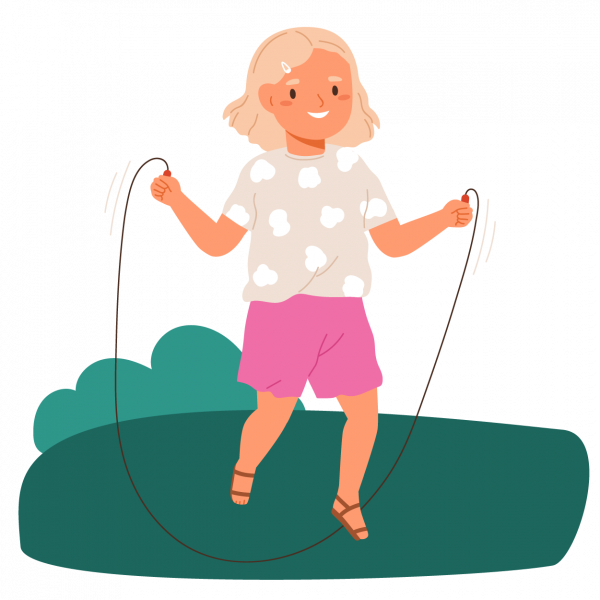Foster child enjoying outdoors using skipping rope
