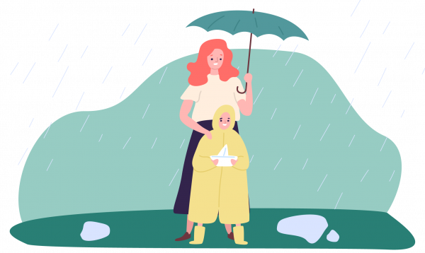 Foster mum holding umbrella over foster child