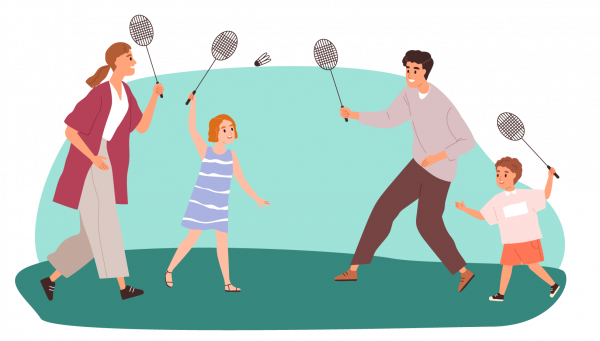 Foster family playing badminton